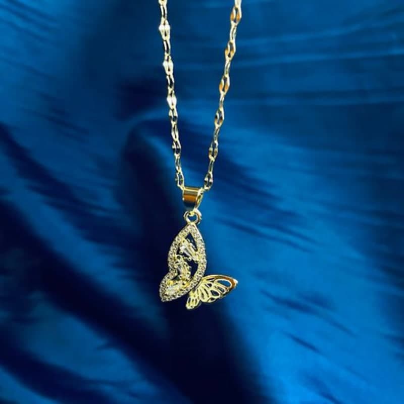 Gold diamond accent butterfly necklace